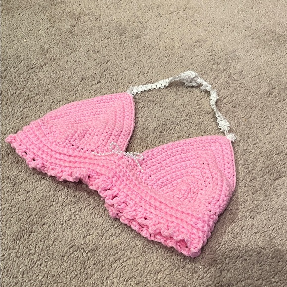 Tops - Handmade Pink Crochet Halter Top